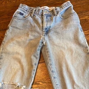 Express Bleus 5 Pocket Boot Cut Distressed Light Wash Jeans
